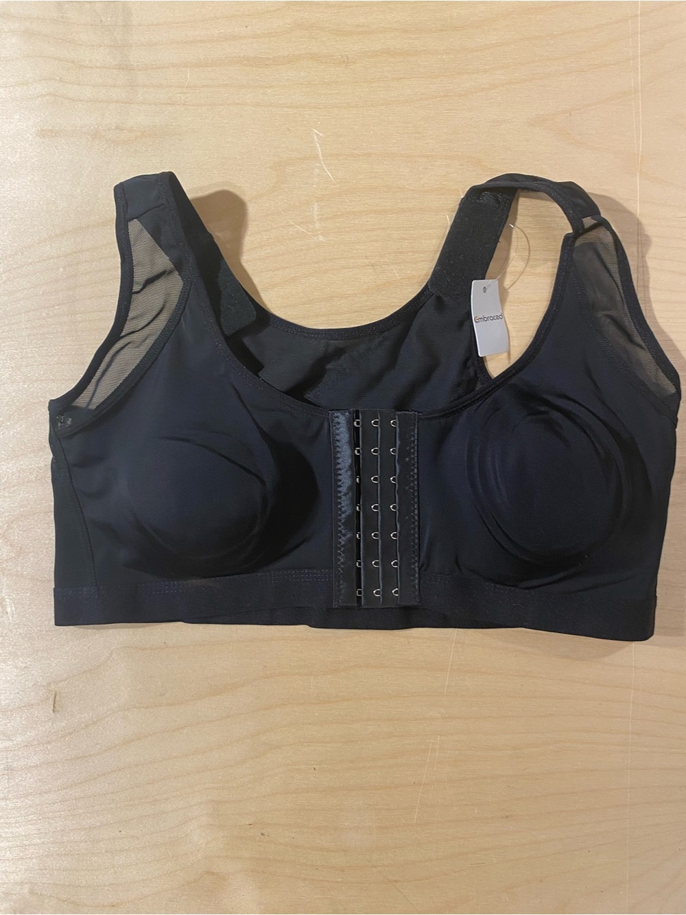 Embrace Front-Closure Black Comfort Bra with Mesh Panels XL (SH)